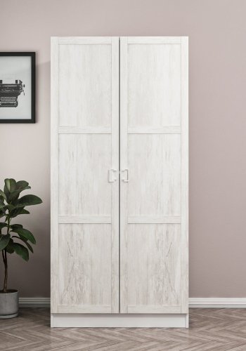 FUNZI LIVING Kales 190 garderobe, m. 2 drer, 1 hylle, 2 hengerstenger - antikk hvit og hvit