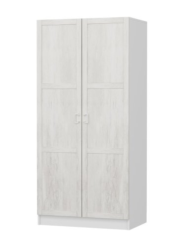 FUNZI LIVING Kales 190 garderobe, m. 2 drer, 1 hylle, 2 hengerstenger - antikk hvit og hvit