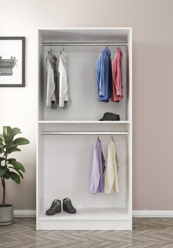 FUNZI LIVING Kales 210 garderobeskap, m. 2 drer, 1 hylle, 2 hengerstenger - antikk hvit og hvit