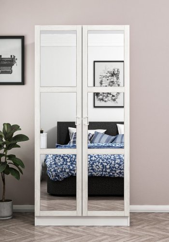 FUNZI LIVING Kales 190 garderobe, m. 2 speildrer, 1 hylle, 2 hengerstenger - antikk hvit melamin