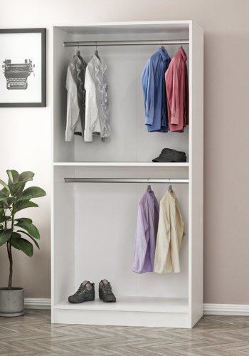 FUNZI LIVING Kales 190 garderobe, m. 2 speildrer, 1 hylle, 2 hengerstenger - antikk hvit melamin