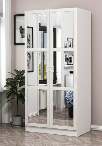 FUNZI LIVING Kales 190 garderobe, m. 2 speildrer, 1 hylle, 2 hengerstenger - antikk hvit melamin