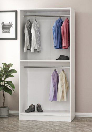 FUNZI LIVING Kales 210 garderobeskap, m. 2 speildrer, 1 hylle, 2 hengerstenger - antikk hvit melamin