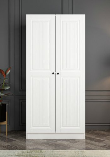 FUNZI LIVING Kales Membran 190 garderobe, m. 2 drer, 1 hylle, 2 hengerstenger - hvit melamin