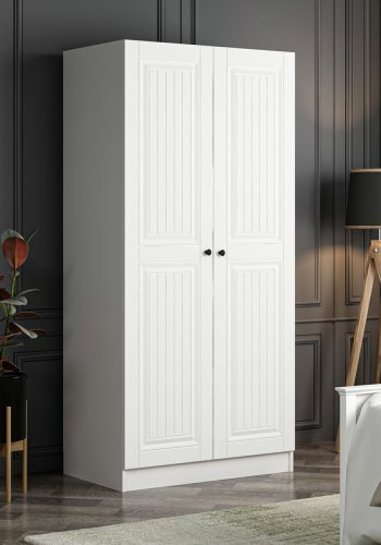 FUNZI LIVING Kales Membran 190 garderobe, m. 2 drer, 1 hylle, 2 hengerstenger - hvit melamin