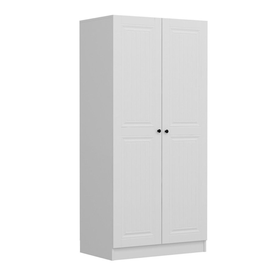 FUNZI LIVING Kales Membran 190 garderobe, m. 2 drer, 1 hylle, 2 hengerstenger - hvit melamin