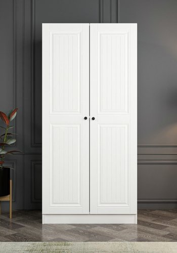 FUNZI LIVING Kales Membran 210 garderobeskap, m. 2 drer, 1 hylle, 2 hengerstenger - hvit melamin