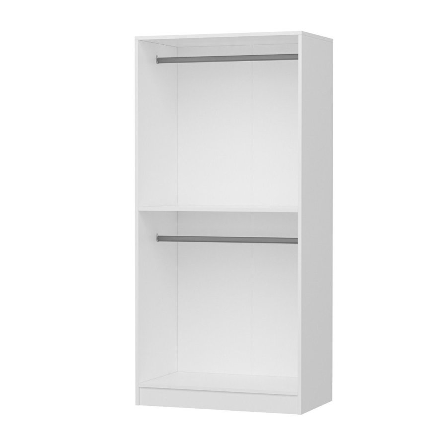 FUNZI LIVING Kales Membran 210 garderobeskap, m. 2 drer, 1 hylle, 2 hengerstenger - hvit melamin