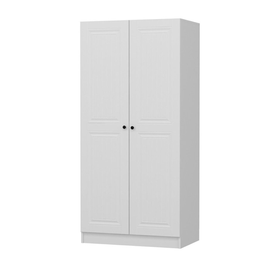 FUNZI LIVING Kales Membran 210 garderobeskap, m. 2 drer, 1 hylle, 2 hengerstenger - hvit melamin