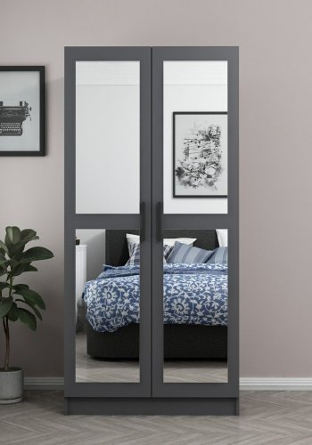 FUNZI LIVING Kales 190 garderobe, m. 2 speildrer, 1 hylle, 2 hengerstenger - antrasittgr melamin