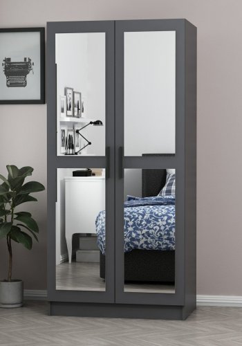 FUNZI LIVING Kales 190 garderobe, m. 2 speildrer, 1 hylle, 2 hengerstenger - antrasittgr melamin