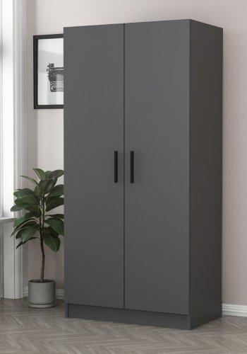 FUNZI LIVING 190 garderobeskap, m. 2 drer, 1 hylle, 2 hengerstenger - antrasittgr melamin