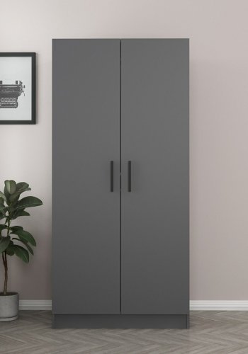 FUNZI LIVING 190 garderobeskap, m. 2 drer, 1 hylle, 2 hengerstenger - antrasittgr melamin