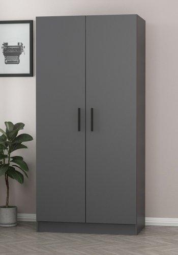 FUNZI LIVING 210 garderobeskap, m. 2 drer, 1 hylle, 2 hengerstenger - antrasittgr melamin