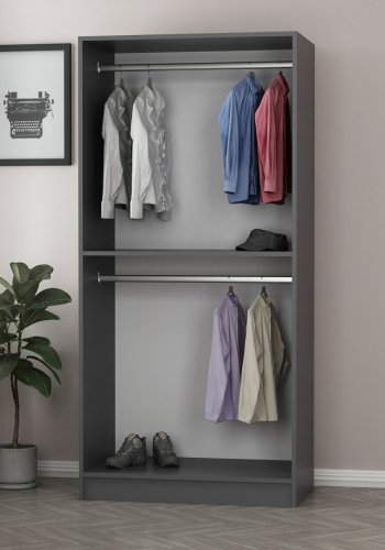 FUNZI LIVING 210 garderobeskap, m. 2 drer, 1 hylle, 2 hengerstenger - antrasittgr melamin