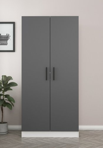 FUNZI LIVING 190 garderobeskap, m. 2 drer, 1 hylle, 2 henger - antrasittgr og hvit melamin