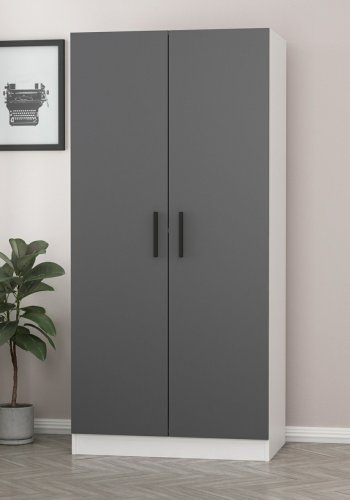 FUNZI LIVING 210 garderobeskap, m. 2 drer, 1 hylle, 2 henger - antrasittgr og hvit melamin