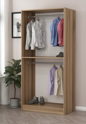 FUNZI LIVING 190 garderobeskap, m. 2 drer, 1 hylle, 2 henger - antrasittgr/eikfarget melamin