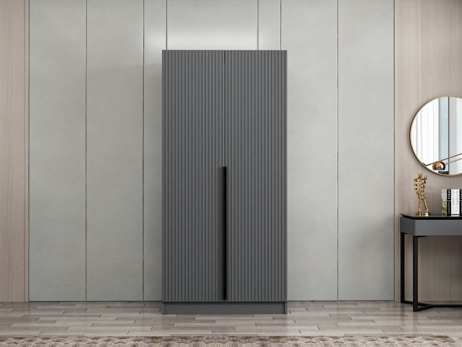 FUNZI LIVING Plus Membrane 210 garderobe, m. 2 drer, 1 hylle, 2 hengerstenger - antrasittgr