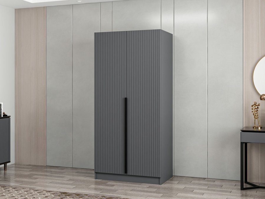 FUNZI LIVING Plus Membrane 210 garderobe, m. 2 drer, 1 hylle, 2 hengerstenger - antrasittgr