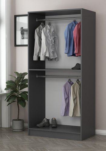 FUNZI LIVING Plus Membrane 210 garderobe, m. 2 drer, 1 hylle, 2 hengerstenger - antrasittgr