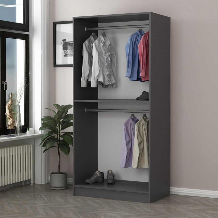 FUNZI LIVING Plus Membrane 210 garderobe, m. 2 drer, 1 hylle, 2 hengerstenger - antrasittgr
