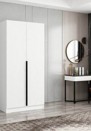 FUNZI LIVING Plus Membrane 210 garderobe, m. 2 drer, 1 hylle, 2 hengerstenger - hvit melamin