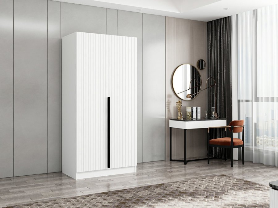 FUNZI LIVING Plus Membrane 210 garderobe, m. 2 drer, 1 hylle, 2 hengerstenger - hvit melamin