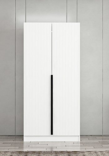 FUNZI LIVING Plus Membrane 210 garderobe, m. 2 drer, 1 hylle, 2 hengerstenger - hvit melamin