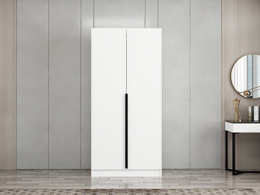 FUNZI LIVING Plus Membrane 210 garderobe, m. 2 drer, 1 hylle, 2 hengerstenger - hvit melamin