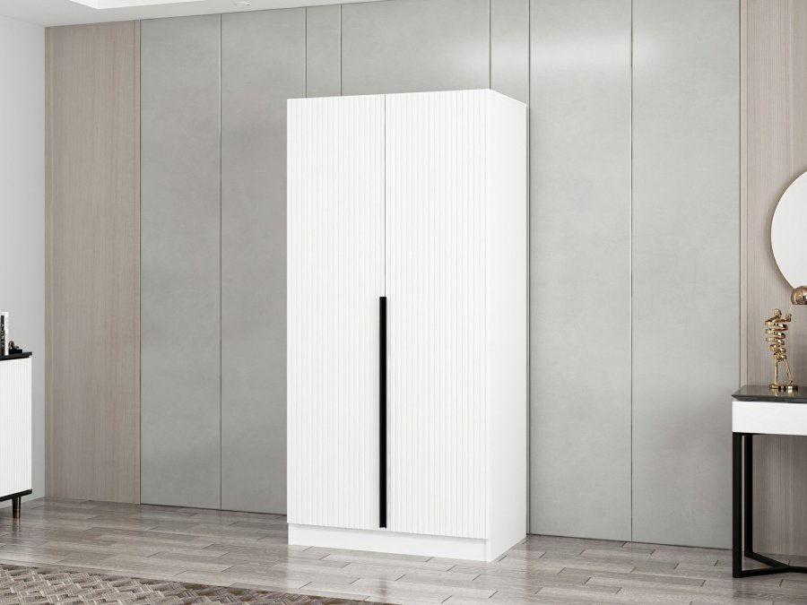 FUNZI LIVING Plus Membrane 210 garderobe, m. 2 drer, 1 hylle, 2 hengerstenger - hvit melamin