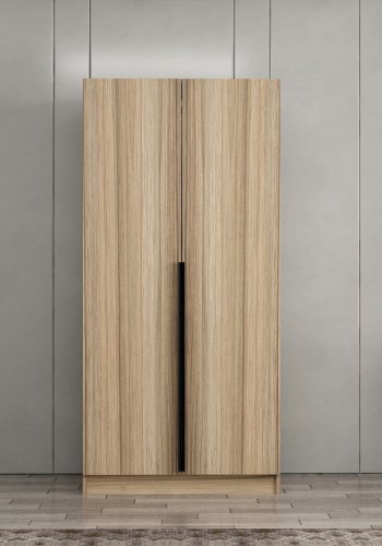 FUNZI LIVING Plus 210 garderobeskap, m. 2 drer, 1 hylle, 2 hengerstenger - eikefarget melamin