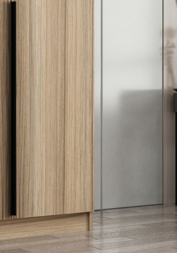 FUNZI LIVING Plus 210 garderobeskap, m. 2 drer, 1 hylle, 2 hengerstenger - eikefarget melamin