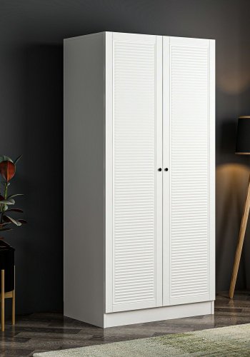 FUNZI LIVING Membrane Blinds 190 garderobe, m. 2 drer, 1 hylle, 2 hengerstenger - hvit melamin