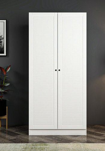 FUNZI LIVING Membrane Blinds 210 garderobe, m. 2 drer, 1 hylle, 2 hengerstenger - hvit melamin