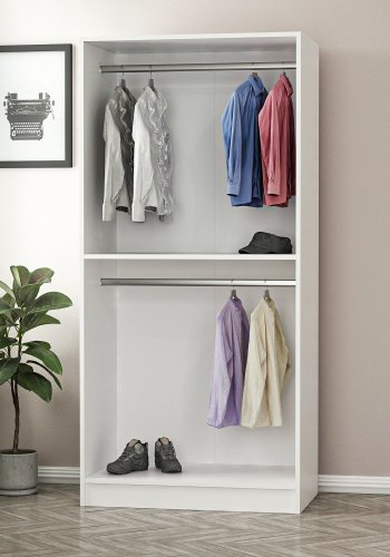 FUNZI LIVING Membrane Blinds 210 garderobe, m. 2 drer, 1 hylle, 2 hengerstenger - hvit melamin