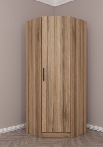 FUNZI LIVING 210 hjrnegarderobe, m. 1 dr, 1 hylle - valnttfarget melamin