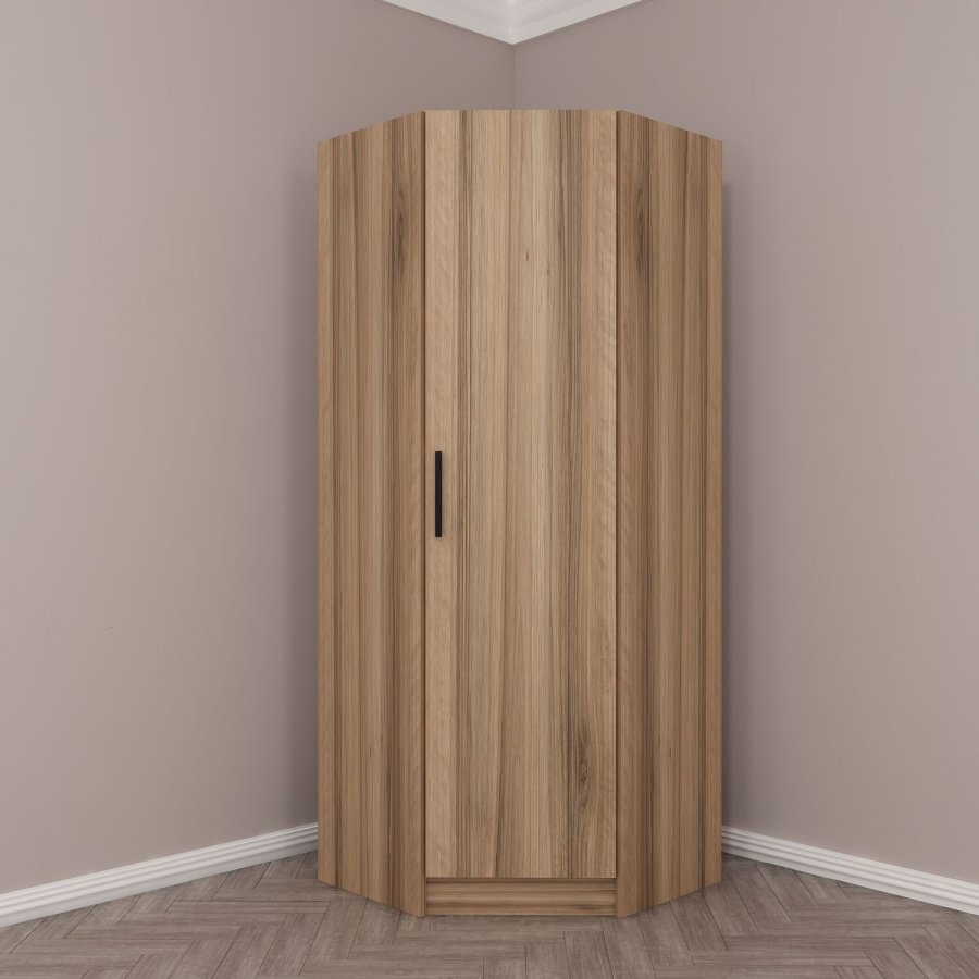 FUNZI LIVING 210 hjrnegarderobe, m. 1 dr, 1 hylle - valnttfarget melamin