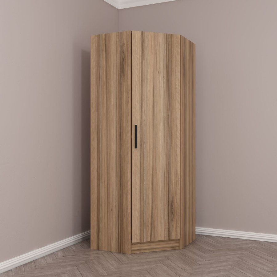 FUNZI LIVING 210 hjrnegarderobe, m. 1 dr, 1 hylle - valnttfarget melamin