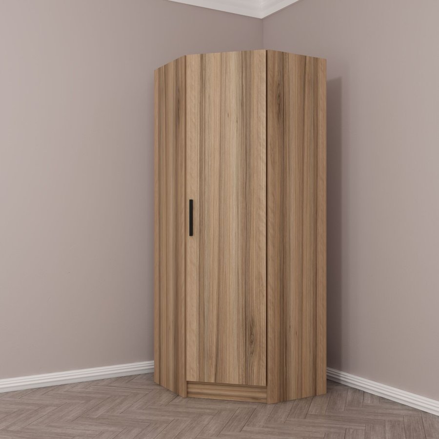 FUNZI LIVING 210 hjrnegarderobe, m. 1 dr, 1 hylle - valnttfarget melamin