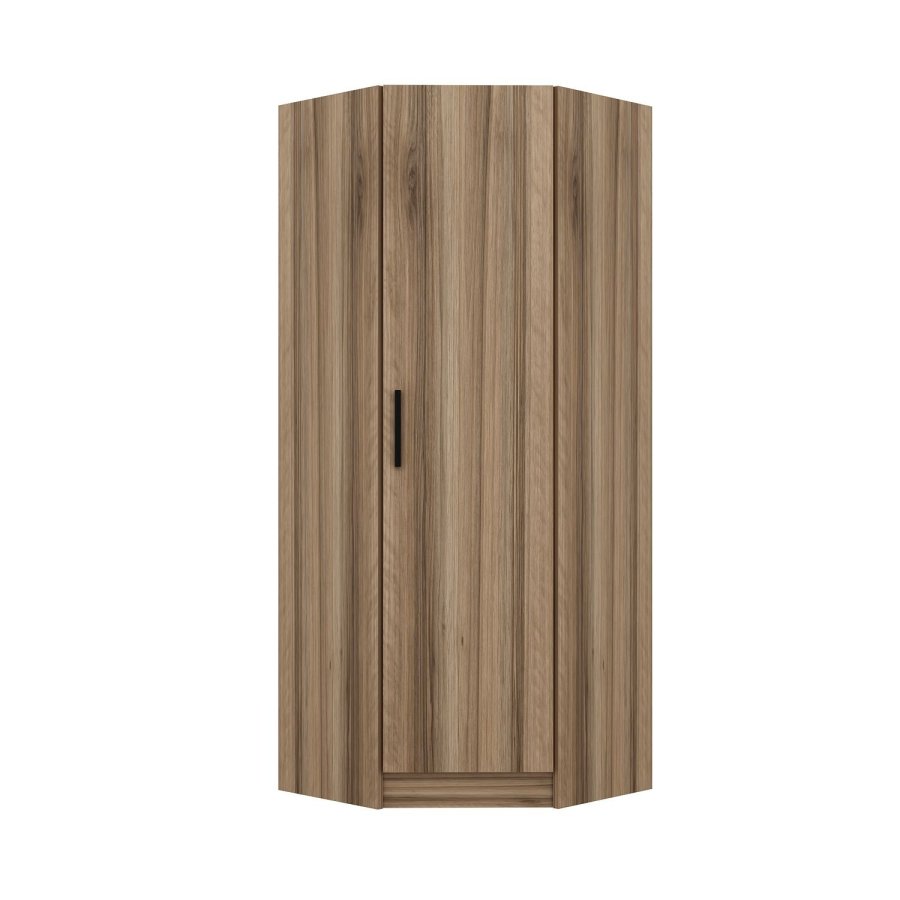 FUNZI LIVING 210 hjrnegarderobe, m. 1 dr, 1 hylle - valnttfarget melamin