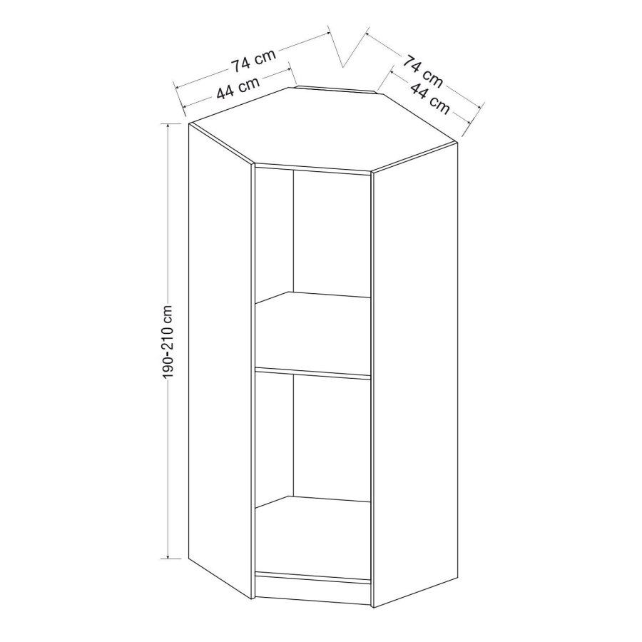 FUNZI LIVING 210 hjrnegarderobe, m. 1 dr, 1 hylle - valnttfarget melamin