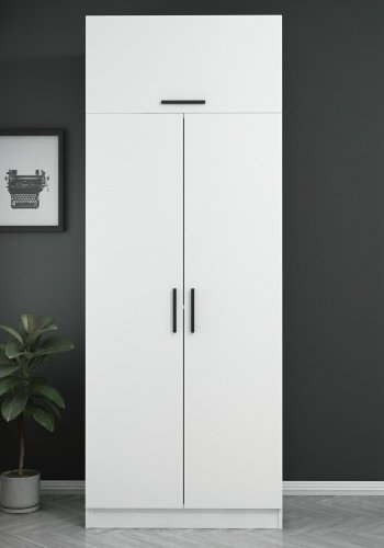 FUNZI LIVING 2219 garderobe, m. 3 drer, 1 hylle, 2 hengerstenger, 1 rom - hvit melamin