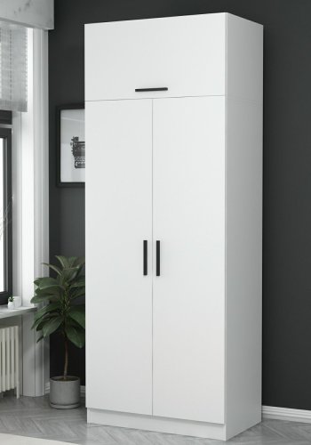 FUNZI LIVING 2219 garderobe, m. 3 drer, 1 hylle, 2 hengerstenger, 1 rom - hvit melamin