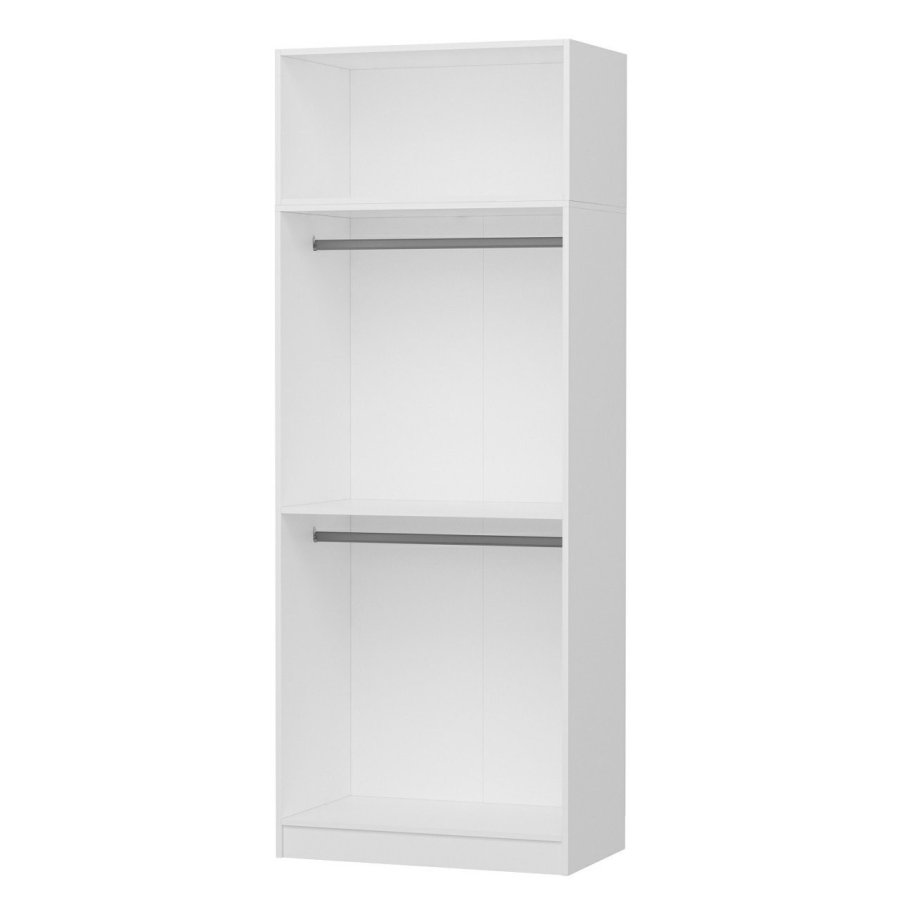 FUNZI LIVING 2220 garderobe, m. 3 drer, 1 hylle, 2 hengerstenger, 1 rom - hvit melamin