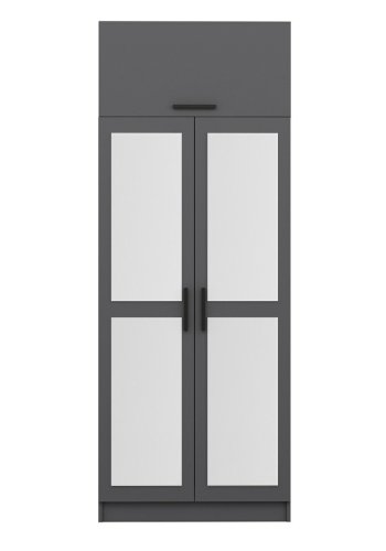 FUNZI LIVING 2223 garderobeskap, m speil, 3 drer, 1 hylle, 2 henger, 1 rom - antrasittgr.