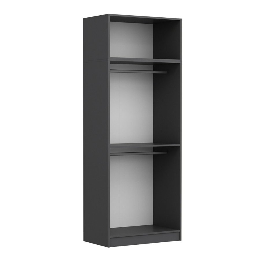 FUNZI LIVING 2223 garderobeskap, m speil, 3 drer, 1 hylle, 2 henger, 1 rom - antrasittgr.