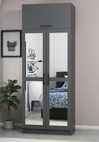 FUNZI LIVING 2224 garderobeskap, m speil, 3 drer, 1 hylle, 2 henger, 1 rom - antrasittgr.