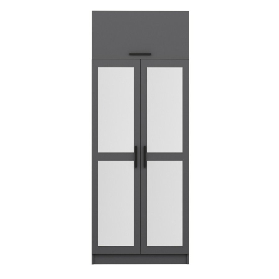 FUNZI LIVING 2224 garderobeskap, m speil, 3 drer, 1 hylle, 2 henger, 1 rom - antrasittgr.