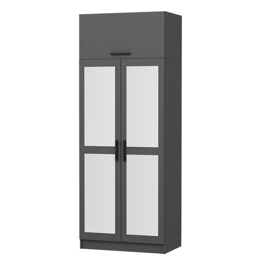 FUNZI LIVING 2224 garderobeskap, m speil, 3 drer, 1 hylle, 2 henger, 1 rom - antrasittgr.